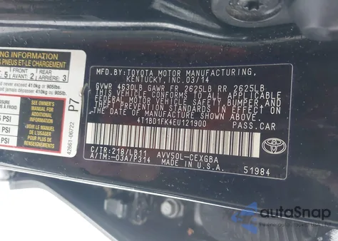 2014 Toyota Camry Hybrid Xle z USA, uszkodzony, nr VIN 4T1BD1FK4EU121900